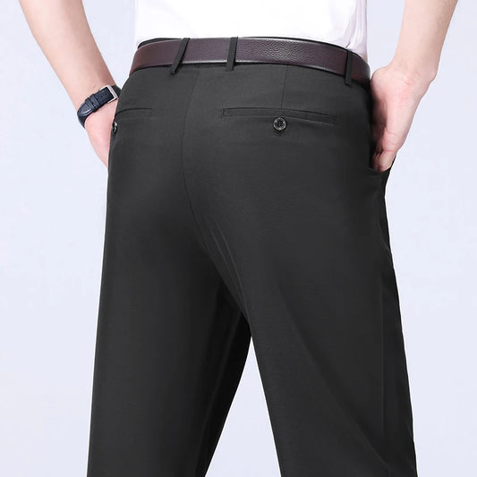 Male Pants Stretch Solid Black Smart Casual Men's Trousers Office Quick Dry Suit Pants