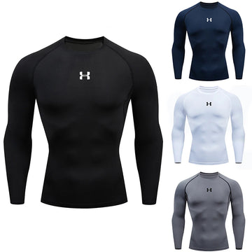 Men Running Compression T-shirt Long sleeves Sport Tees Gym Fitness