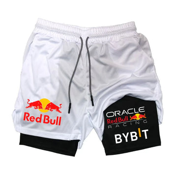 New Men's 2-in-1 Red Bull Sports Shorts Breathable Casual